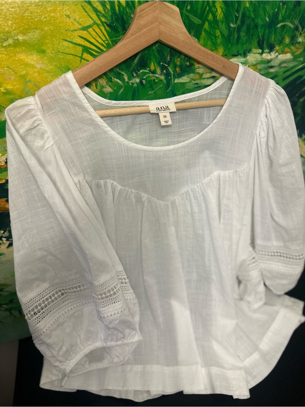 a.n.a White Peasant Blouse Crochet Puff Sleeve XXL